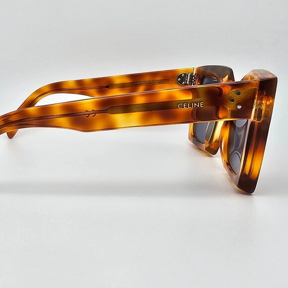 Celine CL401301 53V 3 Dots Shiny Havana Frame Grey Lens Rectangular Sunglasses - Picture 5 of 12